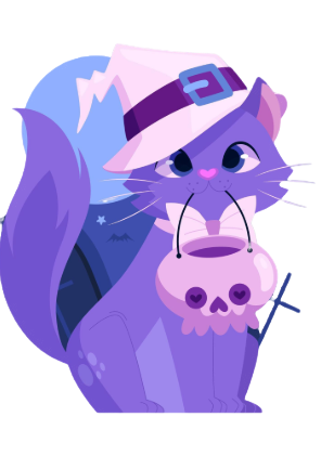 Ilustração gatinho roxo de Halloween